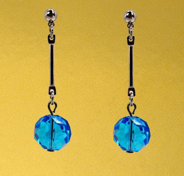 AQUA BLUE GLASS BEAD EARRINGS - Image 2