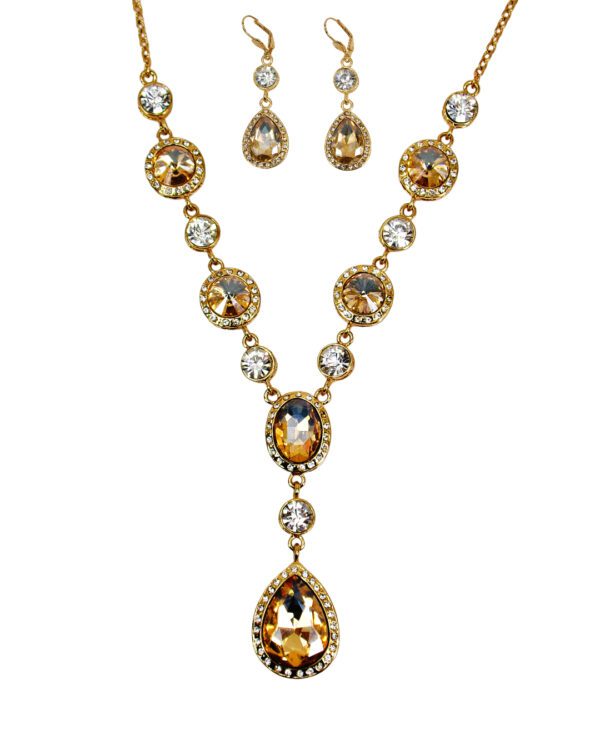 GOLD AND CLEAR CRYSTAL NECKLACE AND EARRING SET