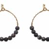 GOLD HOOP EARRINGS WITH GRAY STONE BEADS - Image 8