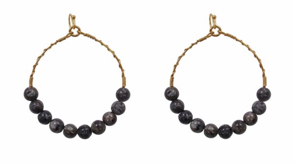 GOLD HOOP EARRINGS WITH GRAY STONE BEADS - Image 8