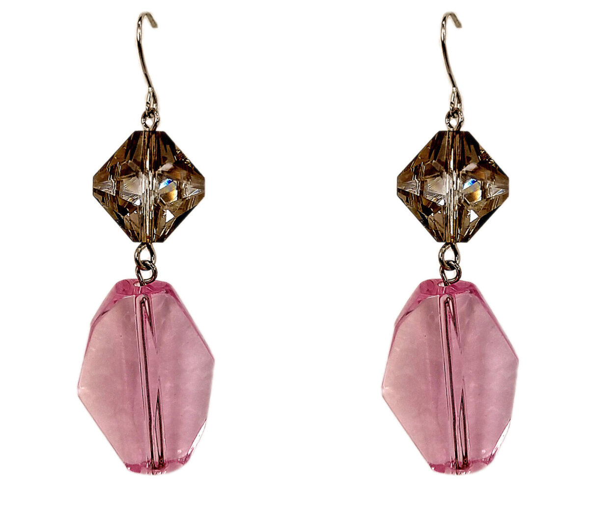earrings with brown and magenta gems