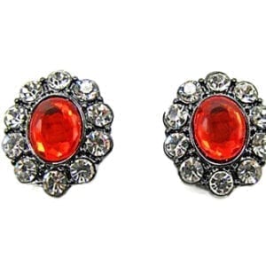 side view of earrings with large oval orange gems