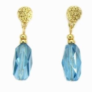 earrings with golden pendant and blue crystal