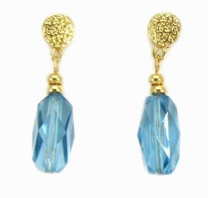 earrings with golden pendant and blue crystal