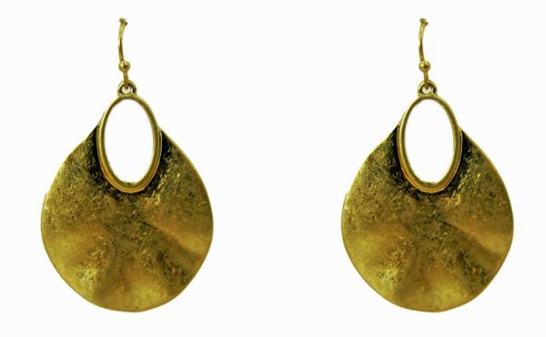 pair of golden earrings with rough finish