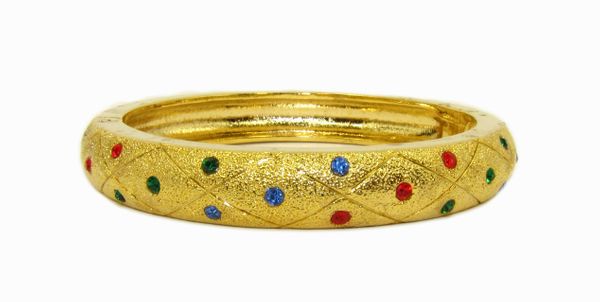 golden bracelet with multicolored crystals studs