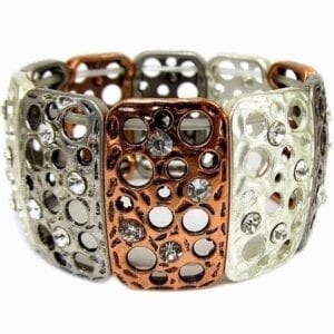 bangle with bronze and silver bars with white crystal studs