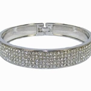 silver bangle with rows of diamond inlays