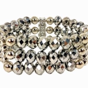 bracelet with three rows of silvery bead crystals