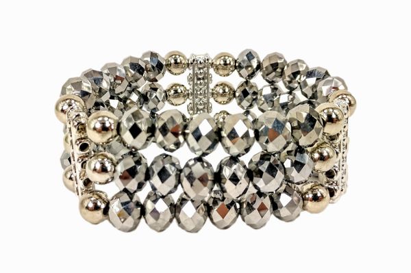 bracelet with three rows of silvery bead crystals