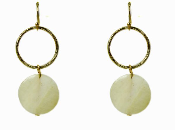 earrings with brown rings and white stone pendants