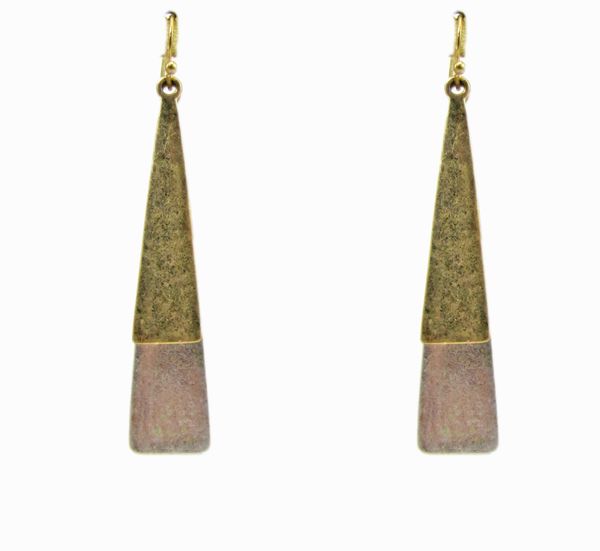 triangular golden and silver earrings