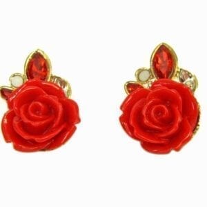 earrings with red rose pendant