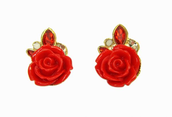 earrings with red rose pendant