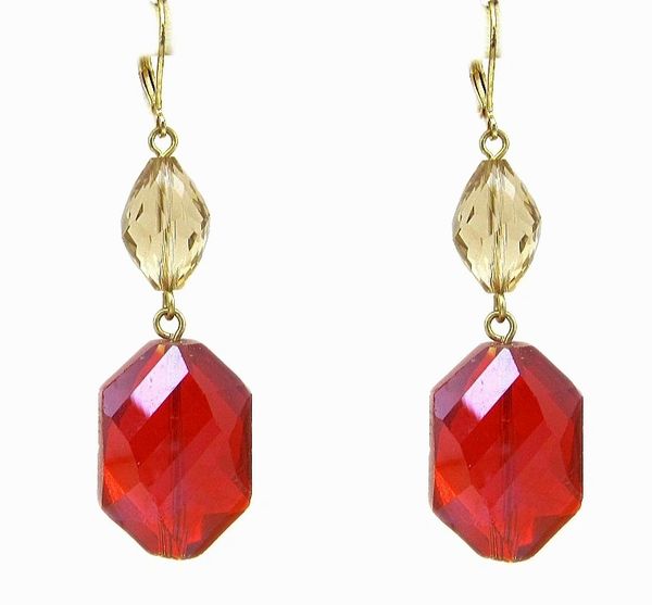 earrings with pale yellow and scarlet gems