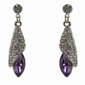 earrings with silver metal design and violet gem