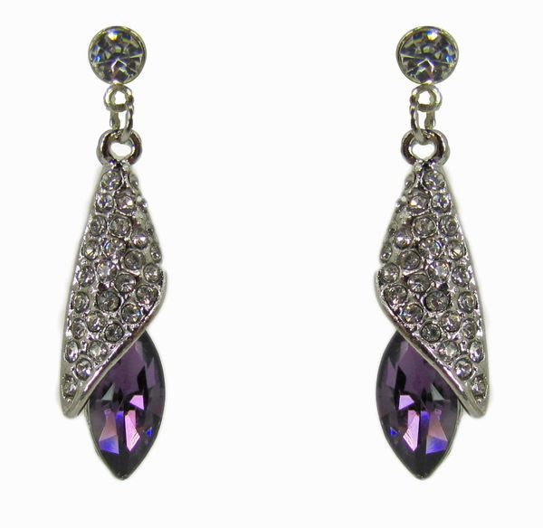earrings with silver metal design and violet gem