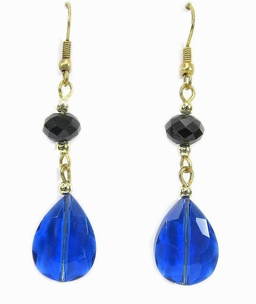 earrings with blue crystal and black beads