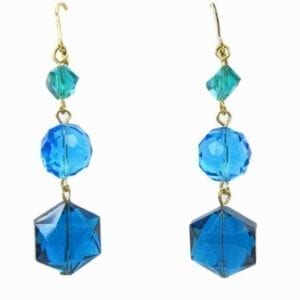 earrings with three blue crystals each