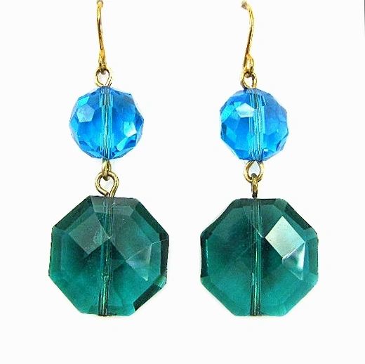 earrings with blue crystal and dark blue precious stone
