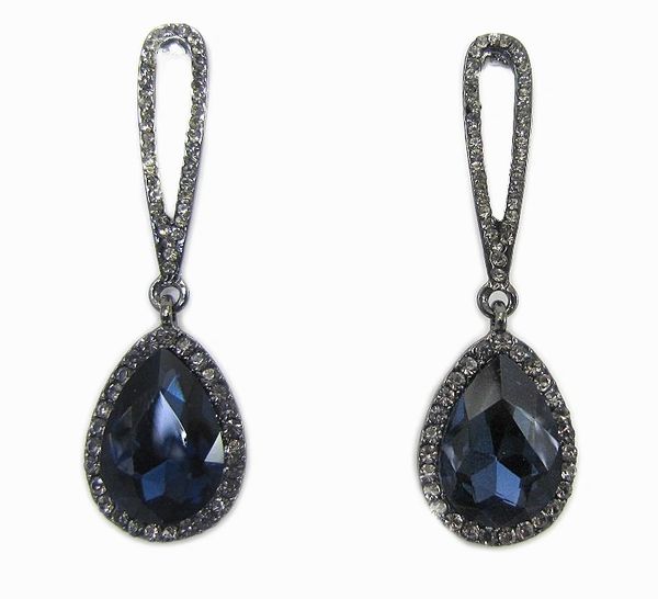 teardrop sapphire earrings with dark metal