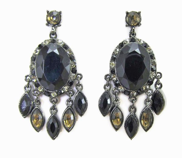 earrings with black crystal pendant with smaller crystal attachments