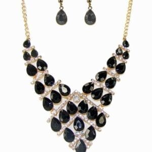 geometric necklace with dark teardrop crystals