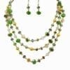 earrings and layered necklace with green and yellow gems