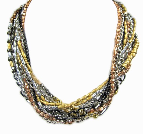 MULTI-COLOR CHAIN & BEADED NECKLACE - Calisa Designs