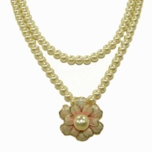 pearl necklace with mother-of-pearl flower pendant