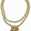 two layered pearl necklace with mother-of-pearl flower pendant