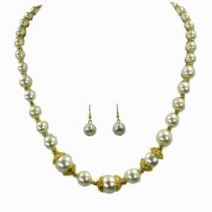earrings and necklace with pearls of various sizes