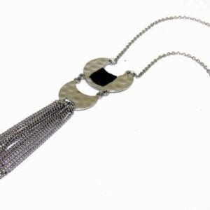 silver necklace with silver pendant and tassel