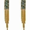 earrings with hanging golden chains and rectangular pendants