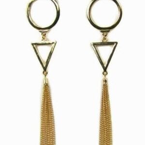 triangular earrings with brown tassel