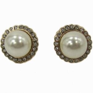 earrings with pearls surrounded by white crystals
