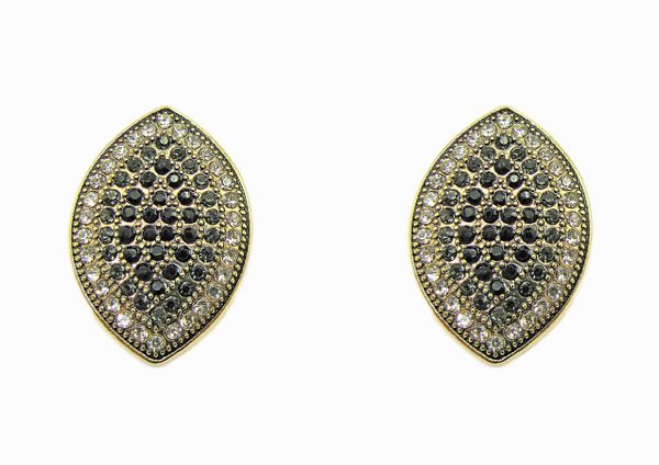 pair of earrings shaped like footballs and studded with tiny crystals