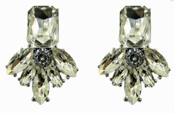 pair of earrings with clusters of white gemstones