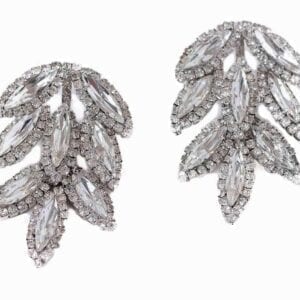 white crystal earrings with drooping leaf design