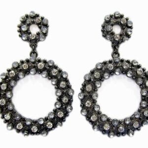 earrings with circular pendants encrusted with white crystals