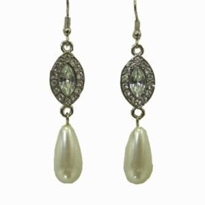 earrings with silver pendant and teardrop pearl gem
