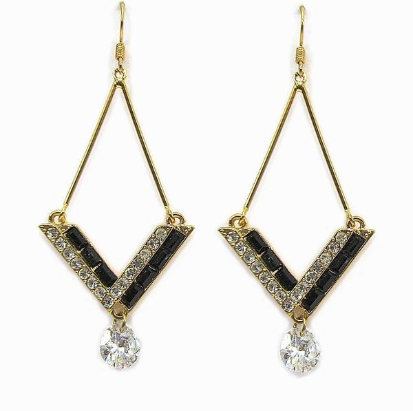 earrings with v-shaped pendant and white crystal