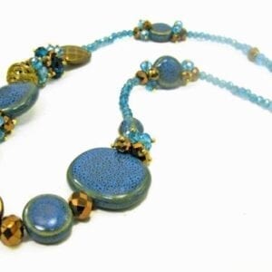 necklace with gold and blue beads