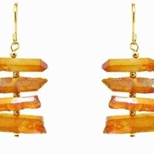 earrings with bars of raw orange gems