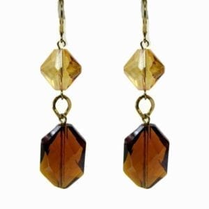 pair of earrings with octagonal and square-cut amber gemstones