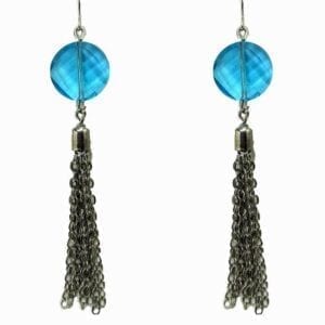 earrings with blue crystals and black tassels
