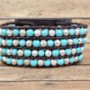 TURQUOISE & SILVER BEADED LEATHER BRACELET - Image 6