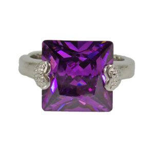 PURPLE SQUARE CUT CUBIC ZIRCONIA STONE RING