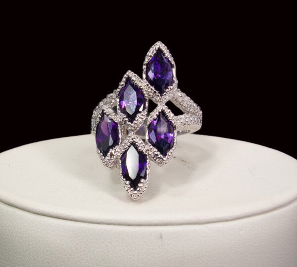 PURPLE MARQUISE CUBIC ZIRCONIA MULTI STONE RING - Image 3