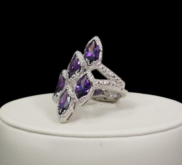 PURPLE MARQUISE CUBIC ZIRCONIA MULTI STONE RING - Image 2